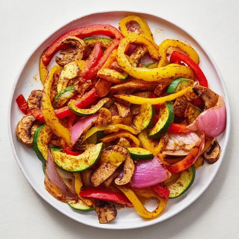Delicious Veggie Skillet Fajitas: Colorful bell peppers and onions cooked perfectly with flavorful seasonings.