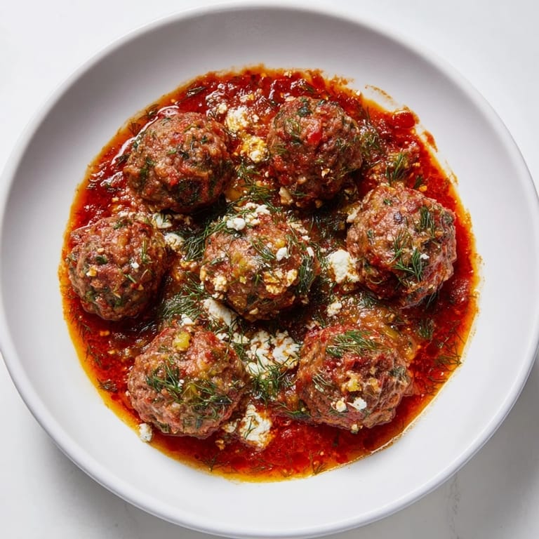 Warm, vibrant Instant Pot Greek Meatballs, served with a dollop of tangy lemon-feta, perfect for dinner.