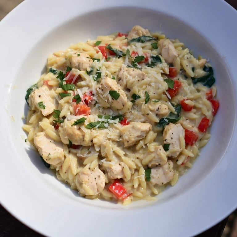 This comforting One-Pot Cajun Chicken Alfredo Orzo features perfectly cooked chicken and a savory Alfredo sauce.