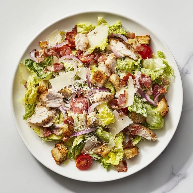 Fresh and vibrant Costco Chicken Bake Salad Bowl featuring romaine, juicy tomatoes, and shredded mozzarella cheese.