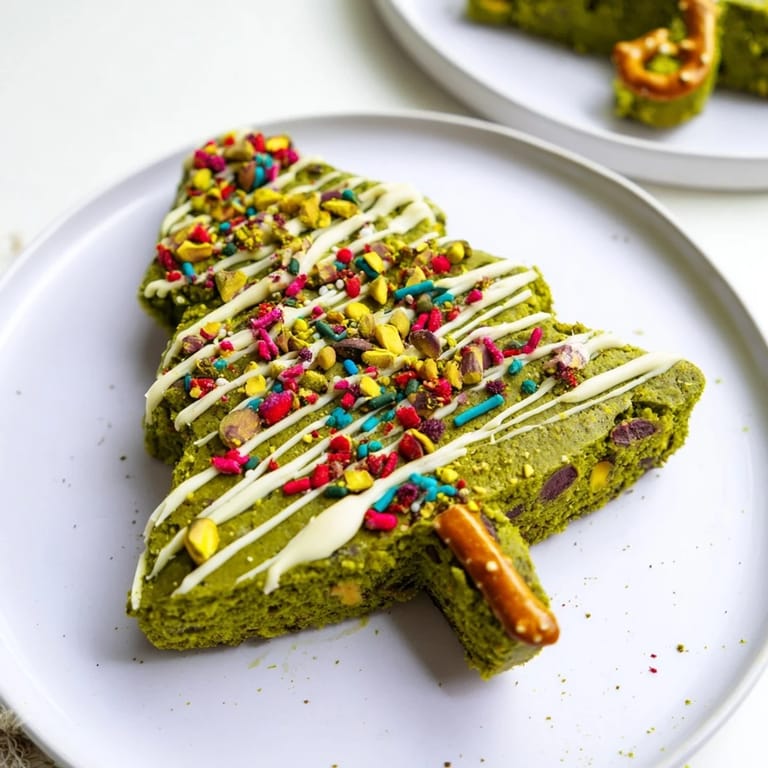 Homemade Matcha Pistachio Christmas Tree Blondie Bars, offering a delicious combination of matcha and pistachio flavors in every bite.