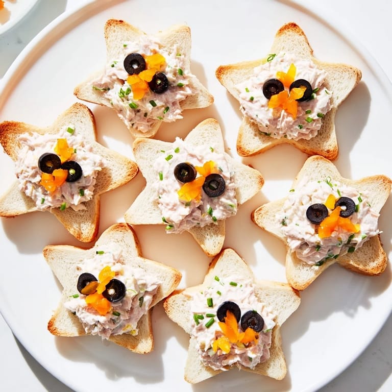 Freshly made Mini Starfish Sandwiches are filled with tuna salad; a cute and easy party food.
