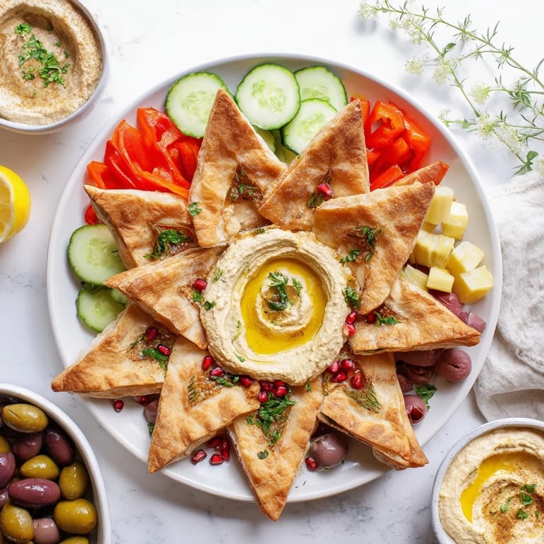 Fresh vegetables and creamy dips surround crisp pita stars in this delicious Three Kings Star Pita Board recipe.