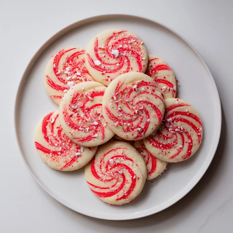 Close-up of festive Candy Cane Swirl Cookie platter, tempting with a sweet peppermint aroma.
