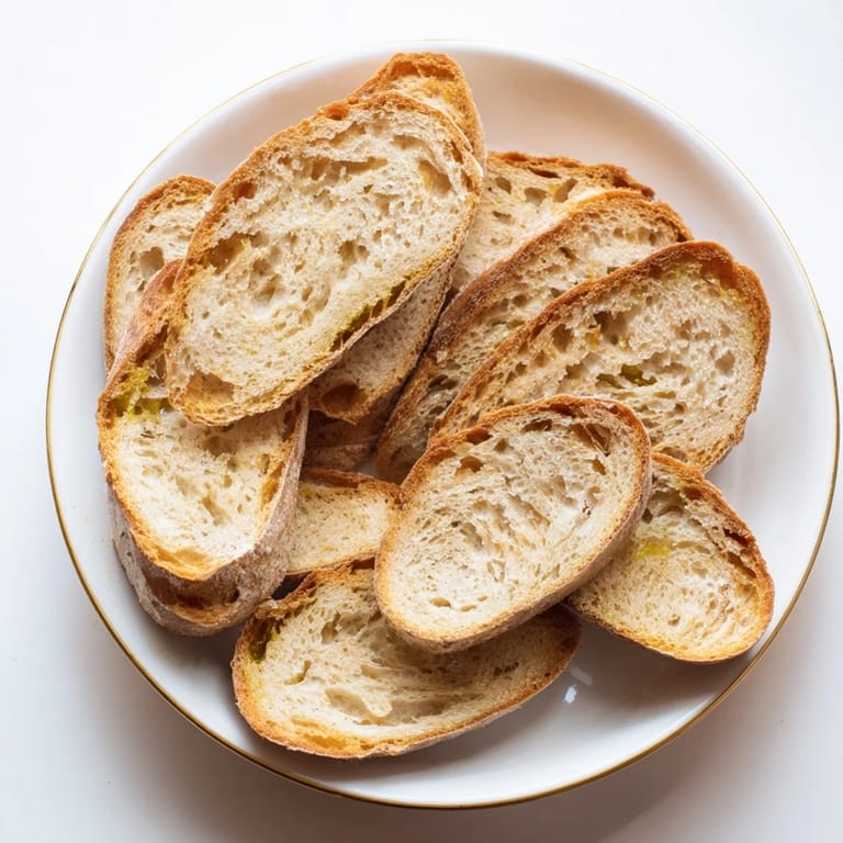 A warm, inviting image of a ring of baguette slices, perfect with a garlic-infused olive oil glaze.
