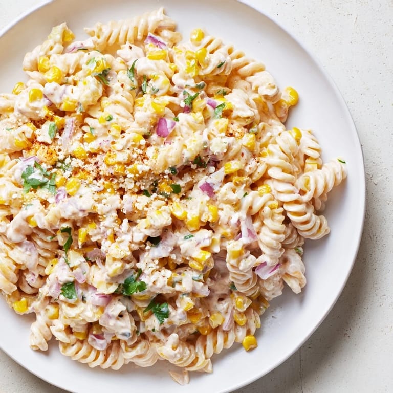 Enjoy this easy Creamy Street Corn Pasta Salad, a delicious vegetarian side dish or light meal.