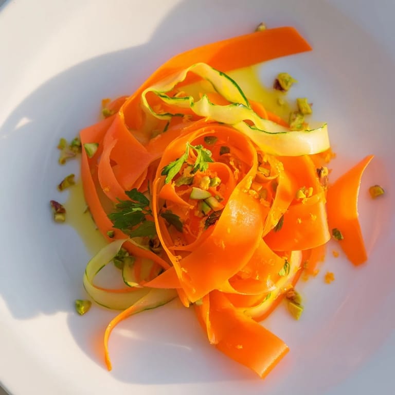 A refreshing Citrus Carrot Ribbon Salad with chopped herbs, ready to be served and enjoyed.