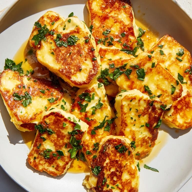 This photo shows a plate of delicious Hot Honey Halloumi, ready to enjoy as an appetizer.