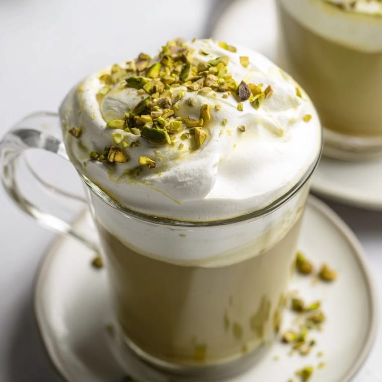 The perfect blend: creamy cold foam topping a beautiful homemade pistachio latte.