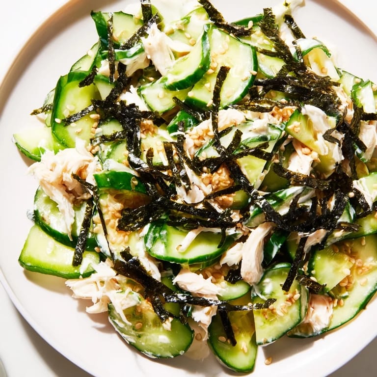 A close-up shot of refreshing California Roll Cucumber Salad, showcasing flavors of Japan.