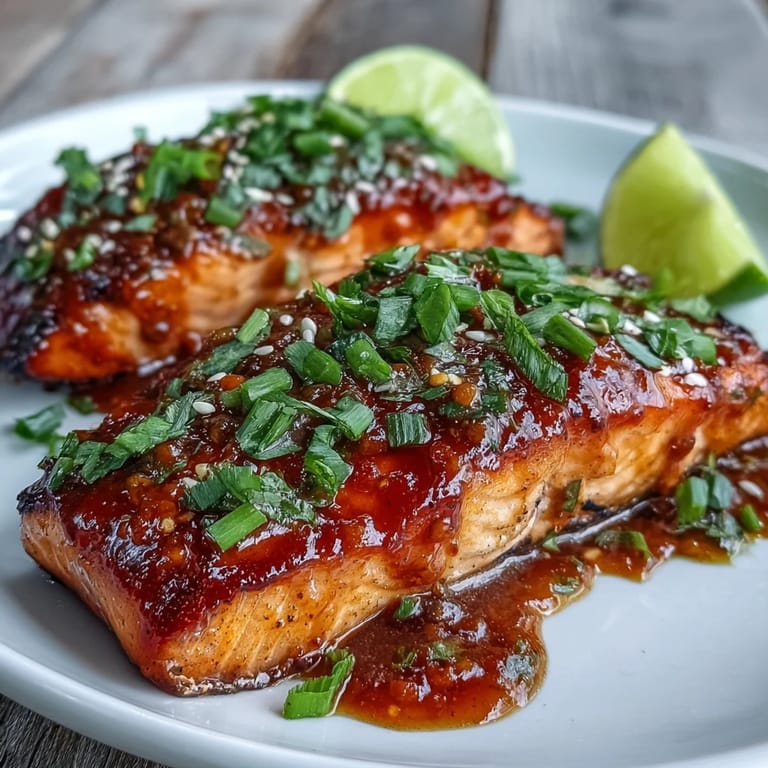 Sizzling pan-seared Bang Bang Salmon fillets showcase a crispy crust and vibrant pink flesh, ready to be served with fresh lime.