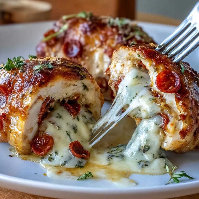 Juicy chicken breasts stuffed with mozzarella, pepperoni, and sugar-free marinara, topped with Parmesan for a keto-friendly twist.