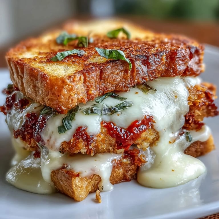 Savory Chicken Parmesan sandwich with tender fried chicken, vodka sauce, and melted cheese on toasted bread, perfect for a comforting and flavorful meal.