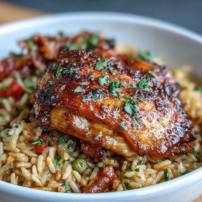 Vibrant Portuguese chicken and rice dish with paprika, turmeric, and colorful bell peppers in a skillet.  