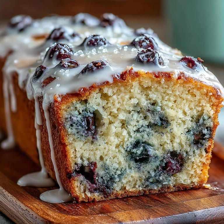 Homemade lemon blueberry bread topped with simple glaze, ideal for celebrations and gatherings.