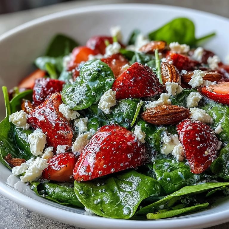 A colorful, vegetarian salad with creamy feta, sliced red onion, and tangy poppy seed dressing, perfect for spring.  