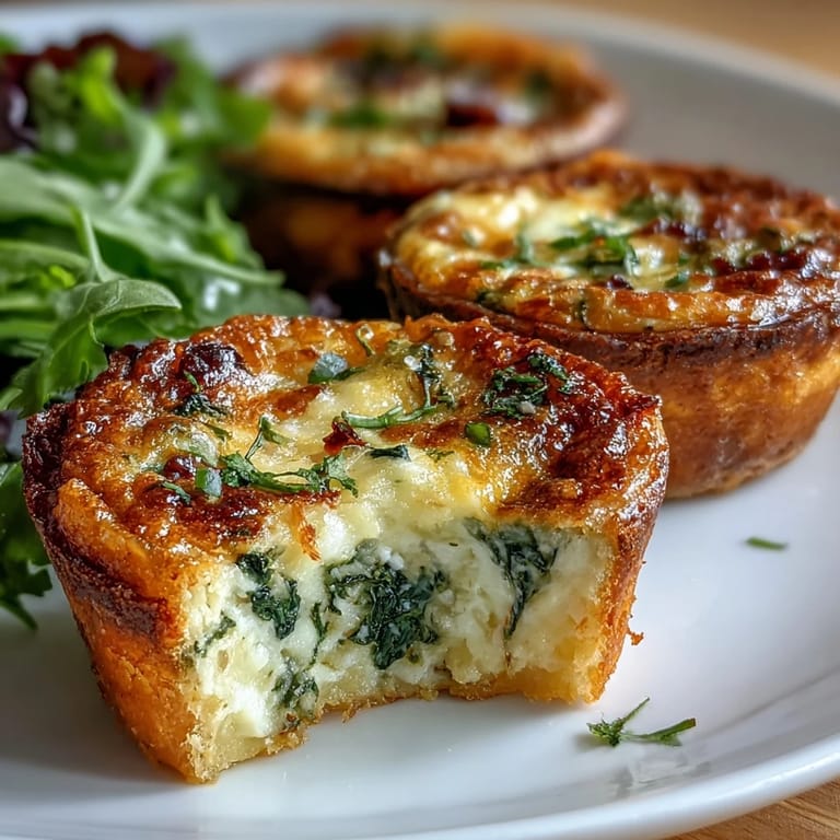 Elegant mini quiche bites with a rich egg custard, spinach, and Parmesan—perfect for a sophisticated party appetizer.  