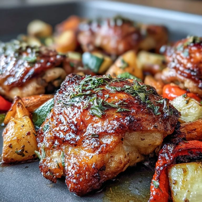 One-pan roasted chicken and vegetables, golden and aromatic, ideal for healthy, flavorful dinners with minimal cleanup.