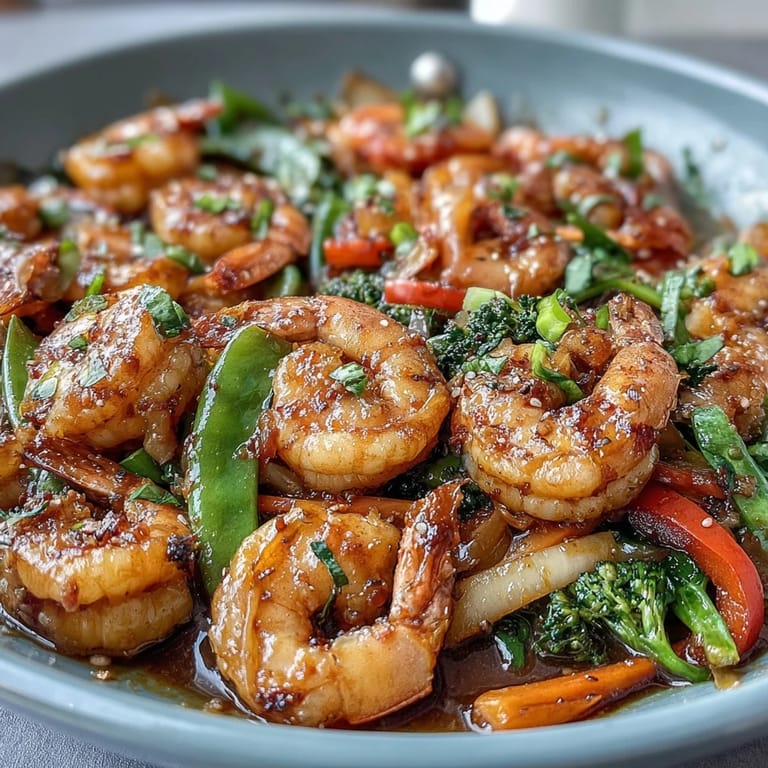 Juicy shrimp and vibrant bell peppers sizzle in a hot wok for an easy, healthy dinner in minutes.  