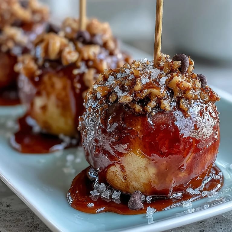 Crisp apple slices dipped in warm caramel and topped with crushed peanuts, perfect for a fun, easy party dessert.