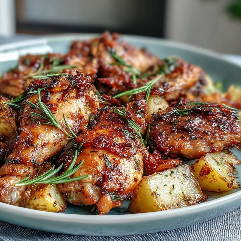 Easy sheet pan chicken and veggie dinner with crispy skin, tender vegetables, and aromatic herbs, perfect for weeknights.  
