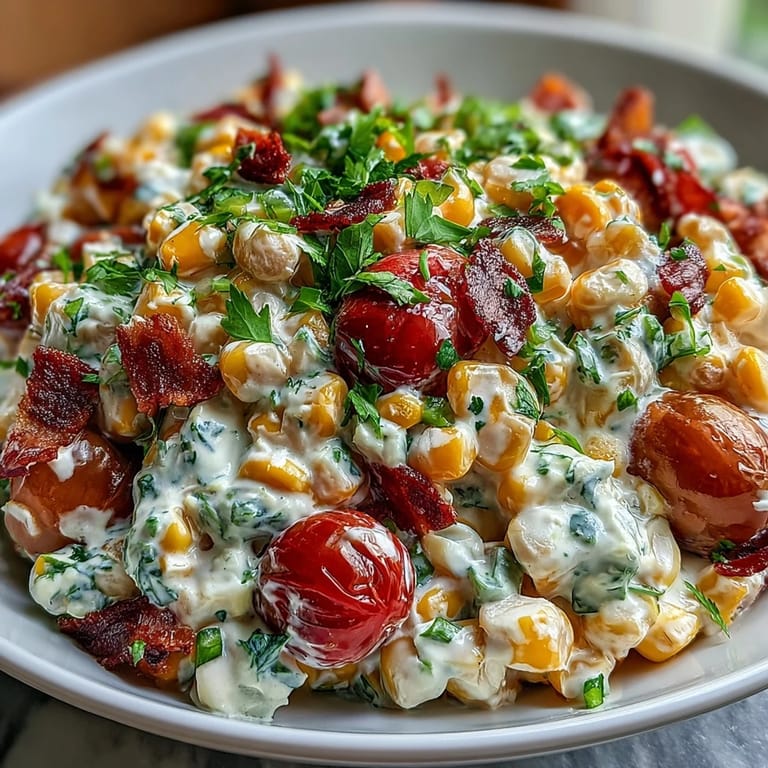 A colorful bowl of Creamy Corn Salad with Jalapeño, combining creamy dressing, fresh cilantro, and a hint of smoky paprika.