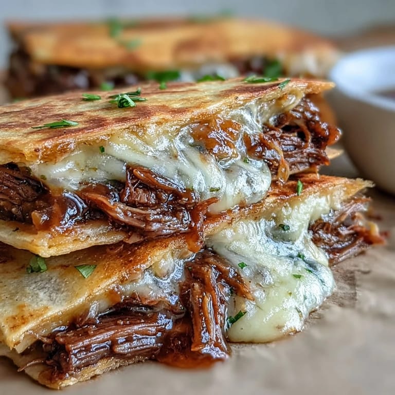 Festive Cinco de Mayo Birria Quesadillas, a cheesy, tender beef delight with dipping sauce.