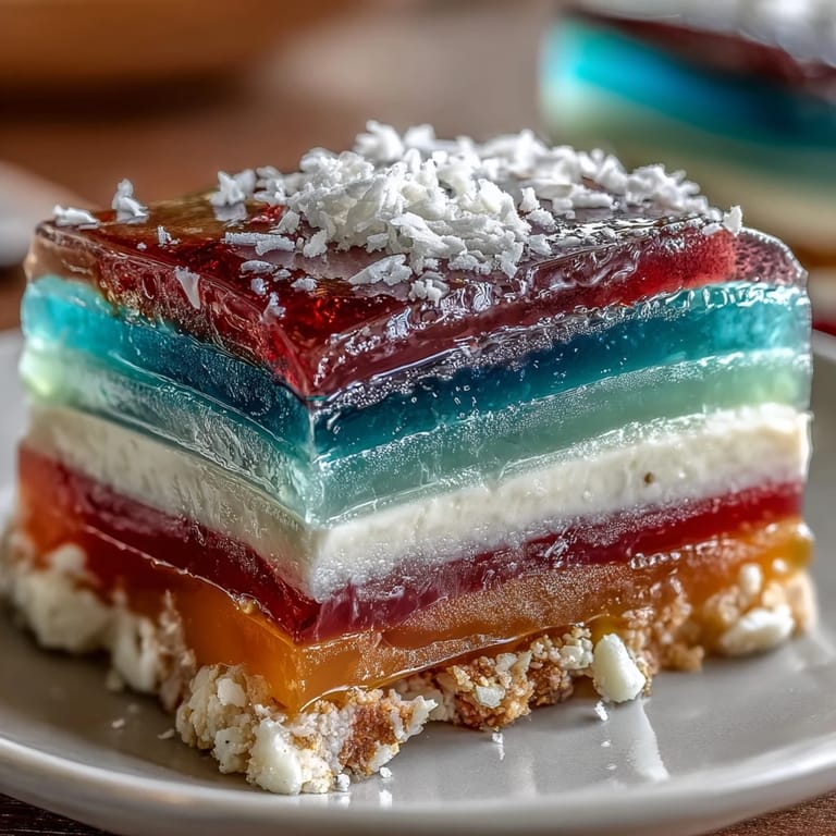 Refreshing Agar-Agar Rainbow Jelly Cake, perfect for a summer dessert.