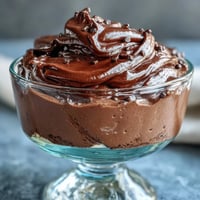 Velvety cottage cheese chocolate mousse with rich cocoa and melted dark chocolate, topped with fresh raspberries and chocolate chips.