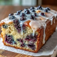 Moist blueberry lemon loaf with sweet glaze, perfect for baby showers and tea parties.