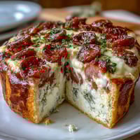 Hearty Italian Easter pie with ricotta and salami, golden crust encasing savory filling.  