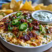 Creamy Cinco de Mayo queso dip with spicy chorizo and fresh pico de gallo, served with crispy tortilla chips.