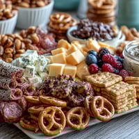 Vibrant grad party snack board brimming with sweet and savory bites for festive celebrations.
