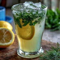 A glass of iced lavender lemonade with fresh mint, bright and refreshing with a floral aroma.