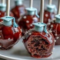 Festive graduation cake pops in school colors, decorated with edible glitter and chocolate tassels for a celebratory dessert.